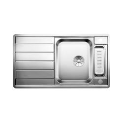 BLANCO AXIS III 5 S-IF Stal polerowana odwracalny, korek auto., InFino, deska szkło białe, odsączarka stalowa 522103