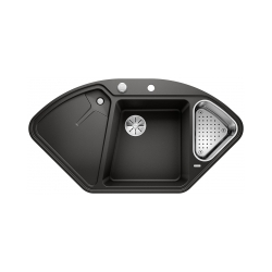 BLANCO DELTA II-F Silgranit czarny narożny, korek auto., InFino, odsączarka stalowa