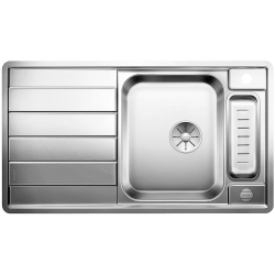 BLANCO AXIS III 5 S-IF Stal polerowana odwracalny, korek auto., InFino, deska szkło białe, odsączarka stalowa 522103