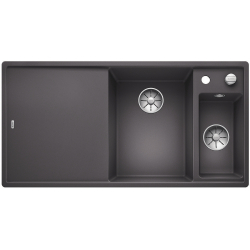 BLANCO AXIA III 6 S-F Silgranit PuraDur Szarość skały prawa, korek auto., InFino, deska szkło białe, odsączarka stalowa