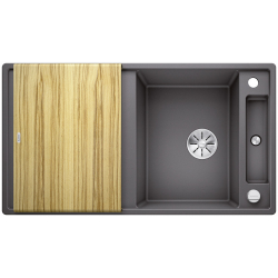 BLANCO AXIA III 5 S Silgranit PuraDur Szarość skały odwracalny, korek auto., InFino, deska jesionowa