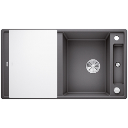 BLANCO AXIA III 5 S Silgranit PuraDur Szarość skały odwracalny, korek auto., InFino, deska szkło białe