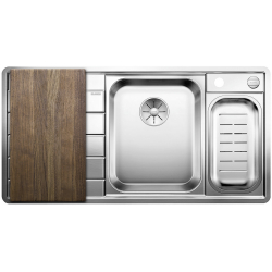 BLANCO AXIS III 6 S-IF Edition Stal polerowana prawa, korek auto., InFino, deska orzechowa, odsączarka stalowa, ociekacz stalowy