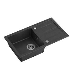 READY- MAX CZARNY zlewozmywak granitowy 1-k z/o (77x44x17,5) + bateria z elastyczną wylewką + dozownik stalowy + syfon
