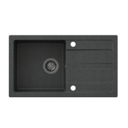 READY- MAX CZARNY zlewozmywak granitowy 1-k z/o (77x44x17,5) + bateria z elastyczną wylewką + dozownik stalowy + syfon