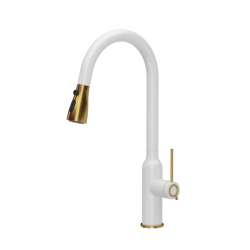 JESSICA Q LINE Pull out shower SteelQ snow white mat/Nano PVD złoty