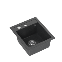 JOHNNY 100 GraniteQ zlewozmywak granitowy black dotted (czarny) 1-komorowy z/o (43x50x20), z syfonem i zaślepką stal szlachetna