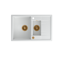 MORGAN 156 GraniteQ zlewozmywak snow white z syfonem Push To Open okrągły 1,5-komorowy z/o / elementy miedziane