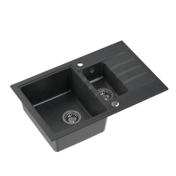 PETER 156 GraniteQ zlewozmywak granitowy black dotted (czarny) 1,5-komorowy z/o (78x50x20) z syfonem i zaślepką