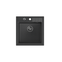 PETER 110 GraniteQ zlewozmywak granitowy black dotted (czarny) 1-komorowy z/o (50x52x20) z syfonem i zaślepką