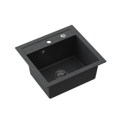 JOHNNY 110 GraniteQ zlewozmywak granitowy black dotted (czarny) 1-komorowy b/o (50x47x18,5), z syfonem i zaślepką stal szlachetna