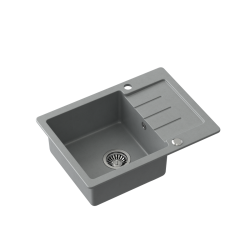 JOHNNY 116 GraniteQ zlewozmywak granitowy silver strone 1-komorowy z/o (60x44x18,5), z syfonem i zaślepką stal szlachetna