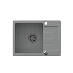 JOHNNY 116 GraniteQ zlewozmywak granitowy silver strone 1-komorowy z/o (60x44x18,5), z syfonem i zaślepką stal szlachetna
