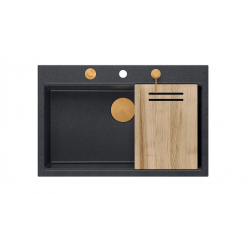 Zlewozmywak granitowy MARC 1-komorowy 76x50 cm czarny/black diamond + Nano MIEDŹ PVD
