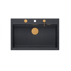 Zlewozmywak granitowy MARC 1-komorowy 76x50 cm czarny/black diamond + Nano MIEDŹ PVD