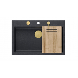 Zlewozmywak granitowy MARC 1-komorowy 76x50 cm czarny/black diamond + Nano ZŁOTO PVD