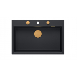 Zlewozmywak granitowy MARC 1-komorowy 76x50 cm czarny/pure carbon + Nano MIEDŹ PVD