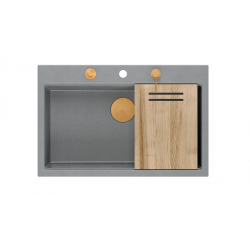 Zlewozmywak granitowy MARC 1-komorowy 76x50 cm szary/silver stone + Nano MIEDŹ PVD