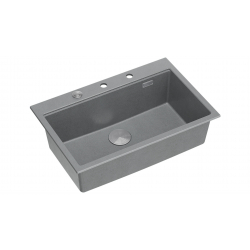 Zlewozmywak granitowy MARC 1-komorowy 76x50 cm szary/silver stone + elementy stal szlachetna