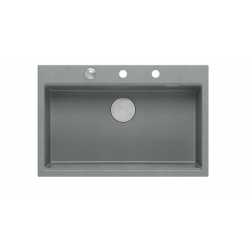 Zlewozmywak granitowy MARC 1-komorowy 76x50 cm szary/silver stone + elementy stal szlachetna