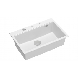 Zlewozmywak granitowy MARC 1-komorowy 76x50 cm biały/snow white + elementy stal szlachetna