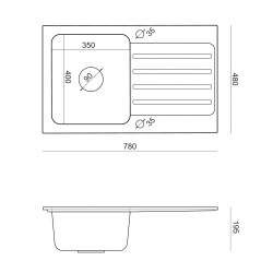 KENNETH 111 Fusion GraniteQ silver stone z komorą stalową (780x480x190) z syfonem manualnym i zaślepką