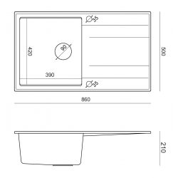 EVAN 111 GraniteQ zlewozmywak z syfonem Push 2 Open 1-komorowy z/o (860x500x210) silver stone / elementy złote