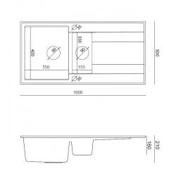 EVAN 156 GraniteQ zlewozmywak z syfonem Push To Open 2-komorowy z/o (1000x500x210; kom. 420x480) black diamond / elementy stalowe