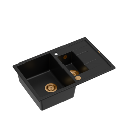 MORGAN 156 GraniteQ zlewozmywak pure carbon z syfonem Push To Open okrągły 1,5-komorowy z/o /elementy miedziane