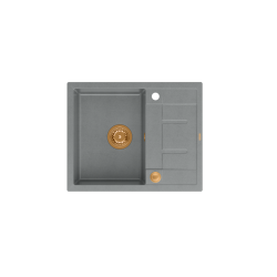 MORGAN 116 GraniteQ zlewozmywak silver stone z syfonem Push To Open kol. miedziany 1-komorowy z/o + zaczepy 4 szt