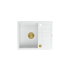 MORGAN 116 GraniteQ zlewozmywak snow white z syfonem Push To Open kol. złoty 1-komorowy z/o + zaczepy 4 szt