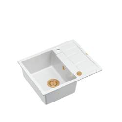 MORGAN 116 GraniteQ zlewozmywak snow white z syfonem Push To Open kol. miedziany 1-komorowy z/o + zaczepy 4 szt