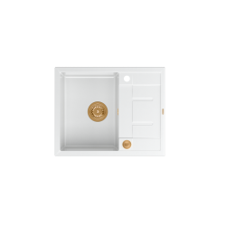 MORGAN 116 GraniteQ zlewozmywak snow white z syfonem Push To Open kol. miedziany 1-komorowy z/o + zaczepy 4 szt