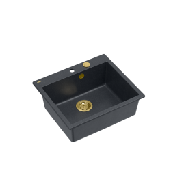 MORGAN 110 GraniteQ zlewozmywak black diamond z syfonem Push To Open kol. złoty 1-komorowy b/o + zaczepy 4 szt