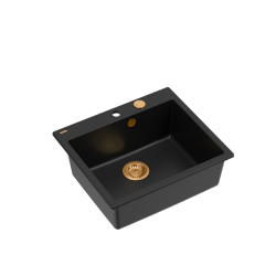 MORGAN 110 GraniteQ zlewozmywak pure carbon z syfonem Push To Open kol. miedziany 1-komorowy b/o + zaczepy 4 szt