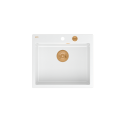 MORGAN 110 GraniteQ zlewozmywak snow white z syfonem Push To Open kol. miedziany 1-komorowy b/o + zaczepy 4 szt