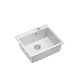 MORGAN 110 GraniteQ zlewozmywak snow white z syfonem Push To Open stal szlachetna 1-komorowy b/o + zaczepy 4 szt