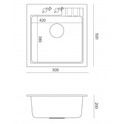 PETER 110 GraniteQ zlewozmywak granitowy pure carbon 1-komorowy z/o (50x52x20) z syfonem pure carbon