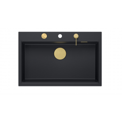 Zlewozmywak granitowy MARC 1-komorowy 76x50 cm czarny/pure carbon + Nano ZŁOTO PVD