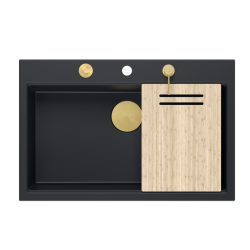 Zlewozmywak granitowy MARC 1-komorowy 76x50 cm czarny/pure carbon + Nano ZŁOTO PVD