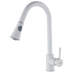 Daru -  bateria zlewozmywakowa stojąca z wyciąganą wylewką biały granit BLD 669D