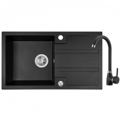 Barbados - zlewozmywak 1-komorowy z ociekaczem z baterią granitową z wylewką U czarny