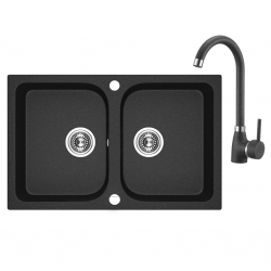 Celia - zlewozmywak 2-komorowy z baterią granitową z wylewką U SJCE720T