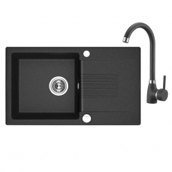 Celia - zlewozmywak 1-komorowy z ociekaczem z baterią granitową z wylewką U SJCG711T