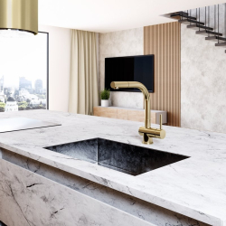 Bateria kuchenna z wyciąganą wylewką Lobio Light Gold Mat - Zakup u Producenta - Wysyłka 0 zł - Dostawa nawet w 24h